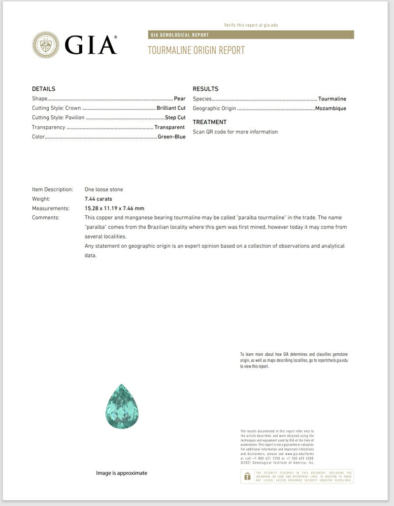 パライバトルマリン  宝石 ルース ７．４４ＣＴ