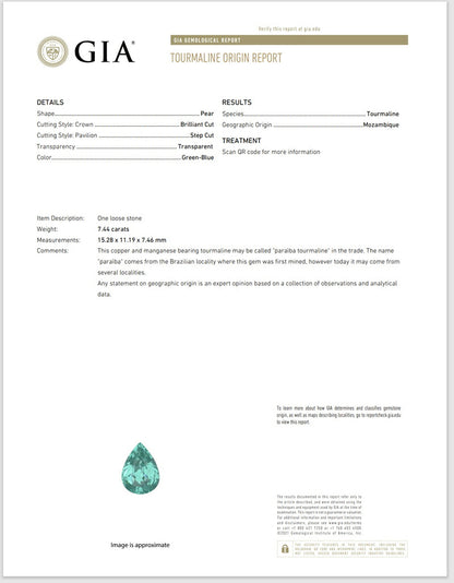 パライバトルマリン  宝石 ルース ７．４４ＣＴ