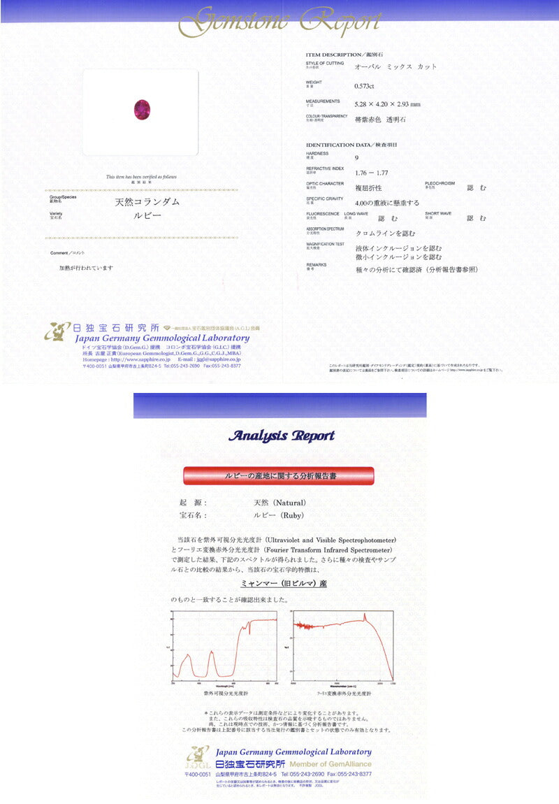 ビルマ産ルビー 宝石 ルース ０．５７ＣＴ