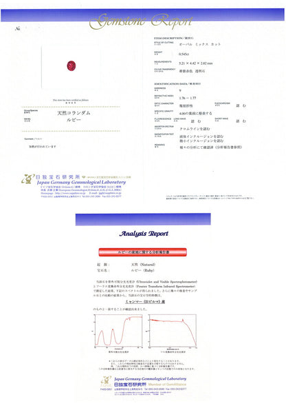 ビルマ産ルビー 宝石 ルース ０．５４ＣＴ