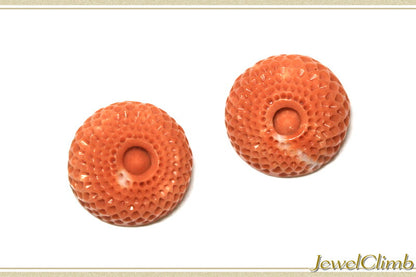オレンジコーラル(珊瑚) 宝石 ルース ≪ペアストーン≫２５．９２ＣＴ